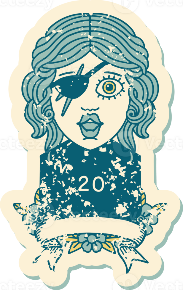 Retro Tattoo Style human rogue with natural 20 dice roll png