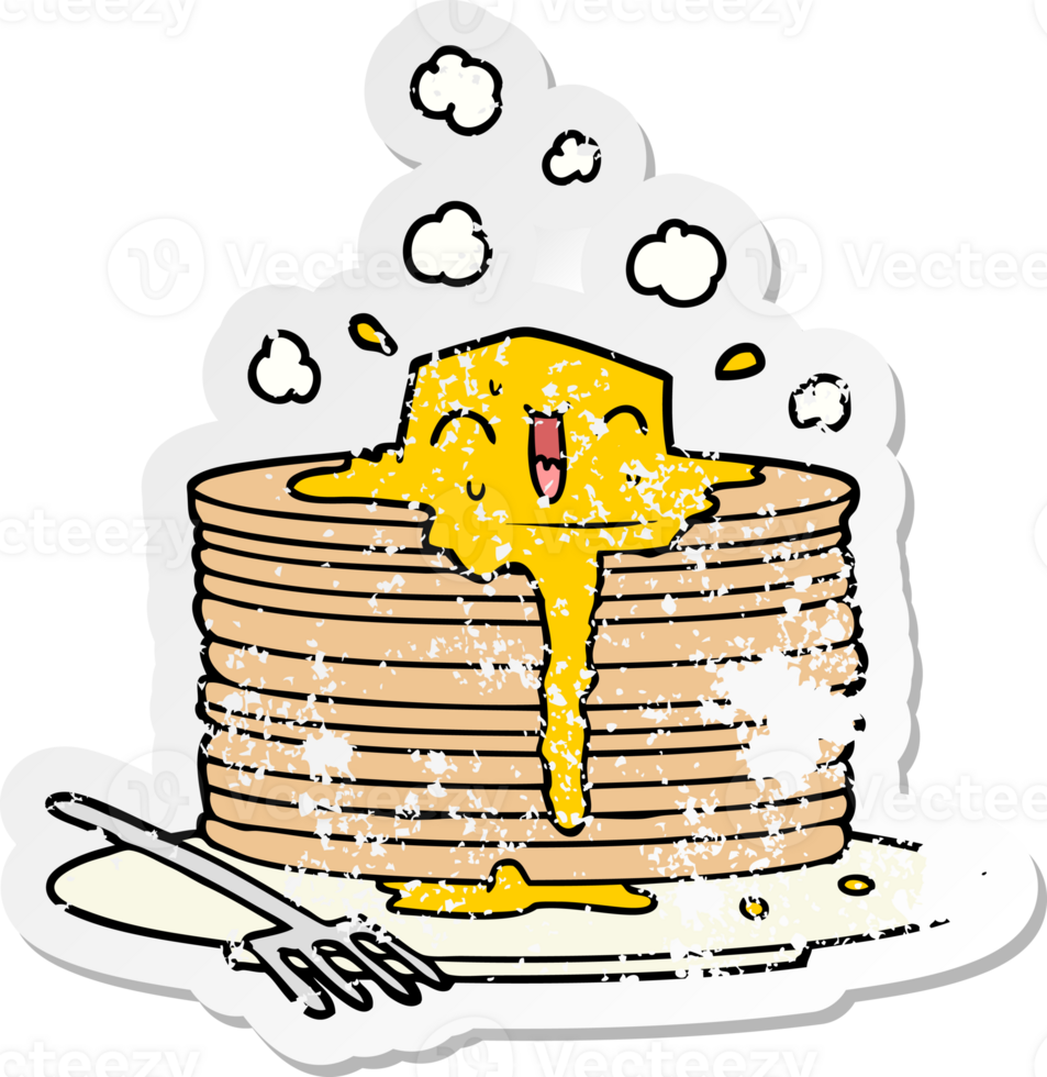 distressed sticker of a stack of tasty pancakes png