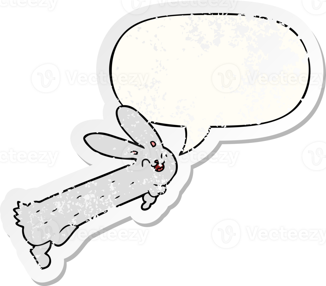 funny cartoon rabbit with speech bubble distressed distressed old sticker png