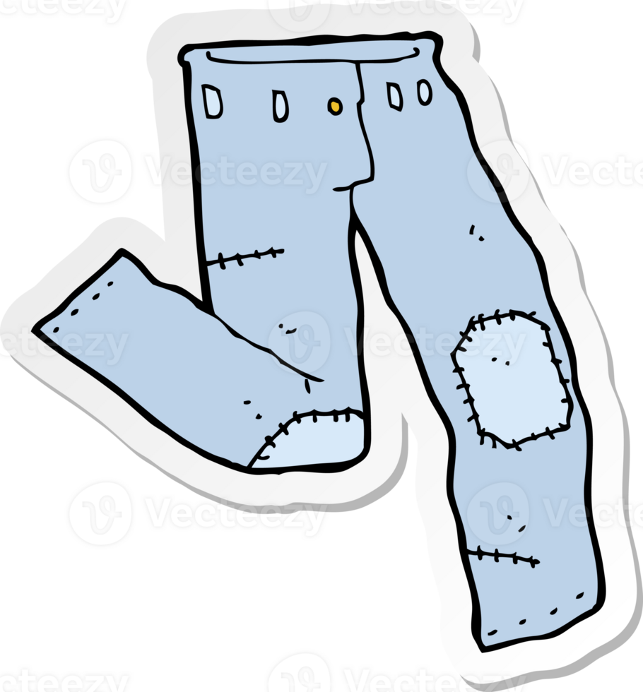 sticker of a cartoon patched old jeans png