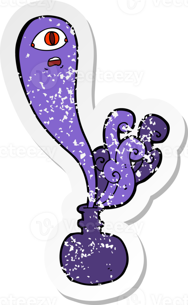 retro distressed sticker of a cartoon halloween ghost in bottle png