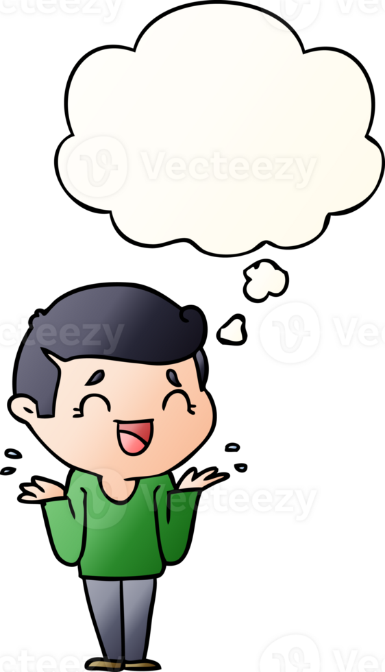 cartoon laughing confused man with thought bubble in smooth gradient style png