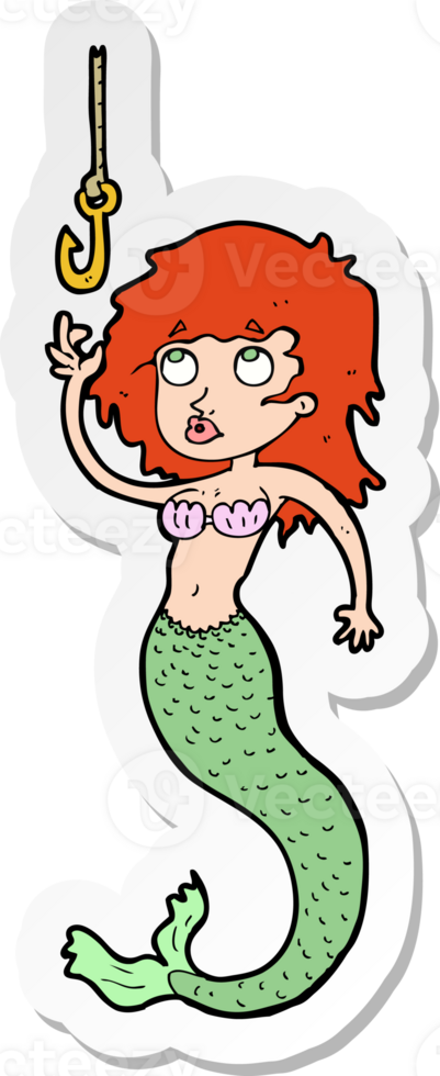 sticker of a cartoon mermaid and hook png