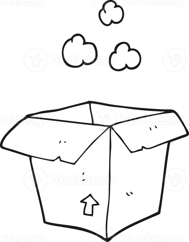 drawn black and white cartoon empty box png