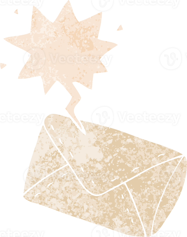 cartoon envelope with speech bubble in grunge distressed retro textured style png