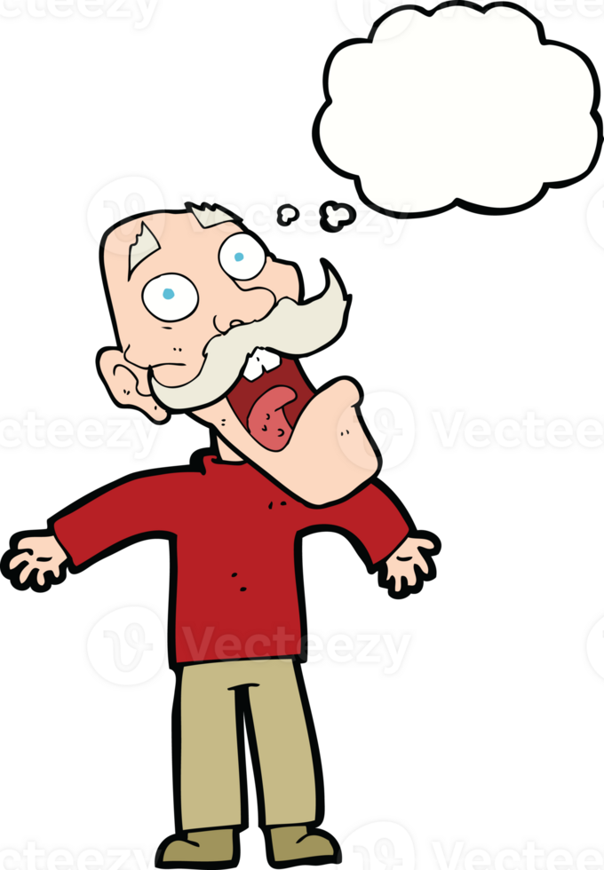 cartoon terrified old man with thought bubble png