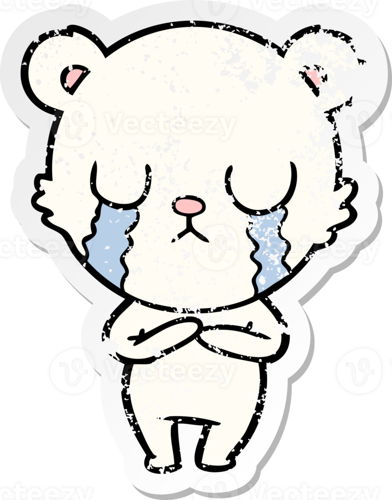 distressed sticker of a crying polar bear cartoon png