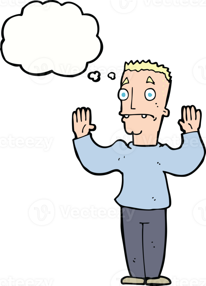 cartoon man surrendering with thought bubble png