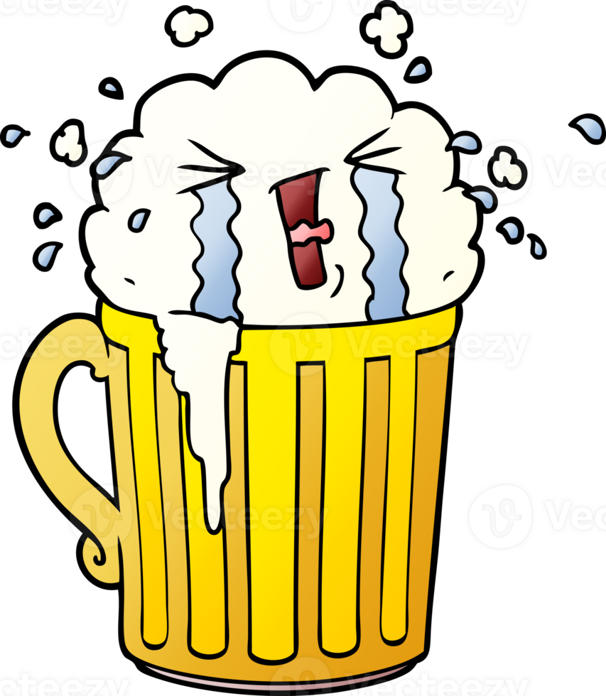 cartoon mug of beer crying png