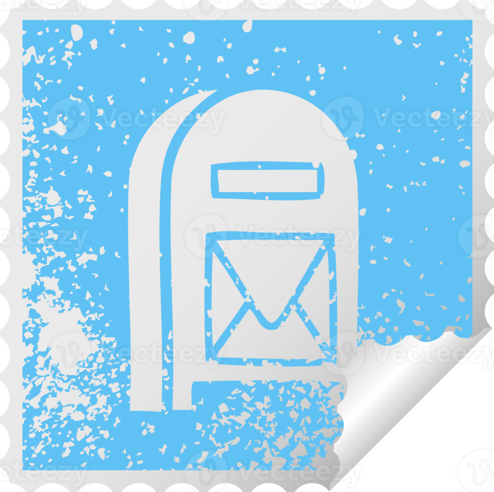 distressed square peeling sticker symbol of a mail box png