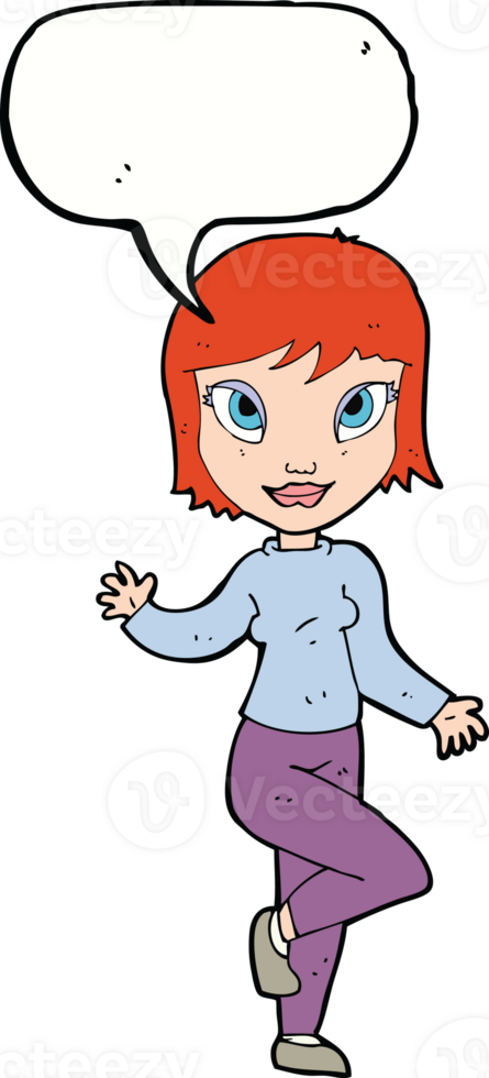 cartoon pretty woman waving with speech bubble png