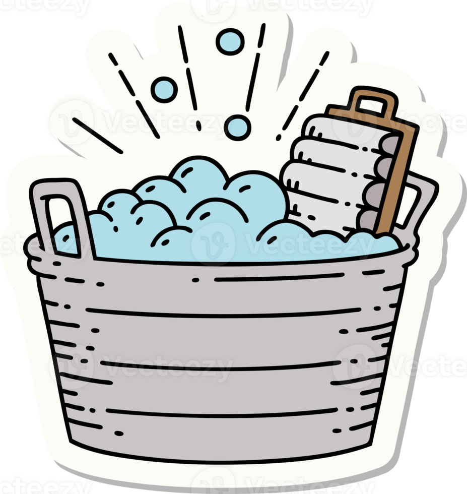 sticker of a tattoo style old washboard and scrubbing bowl png