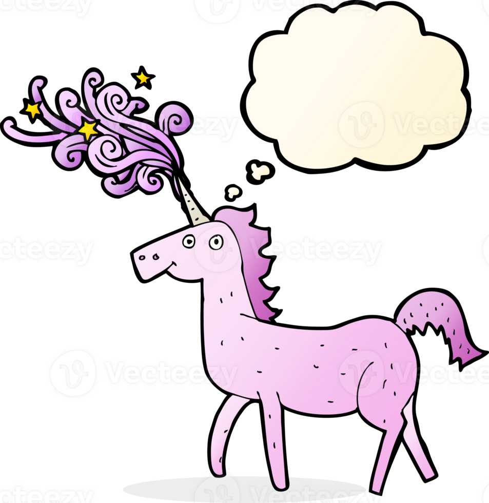 cartoon magical unicorn with thought bubble png