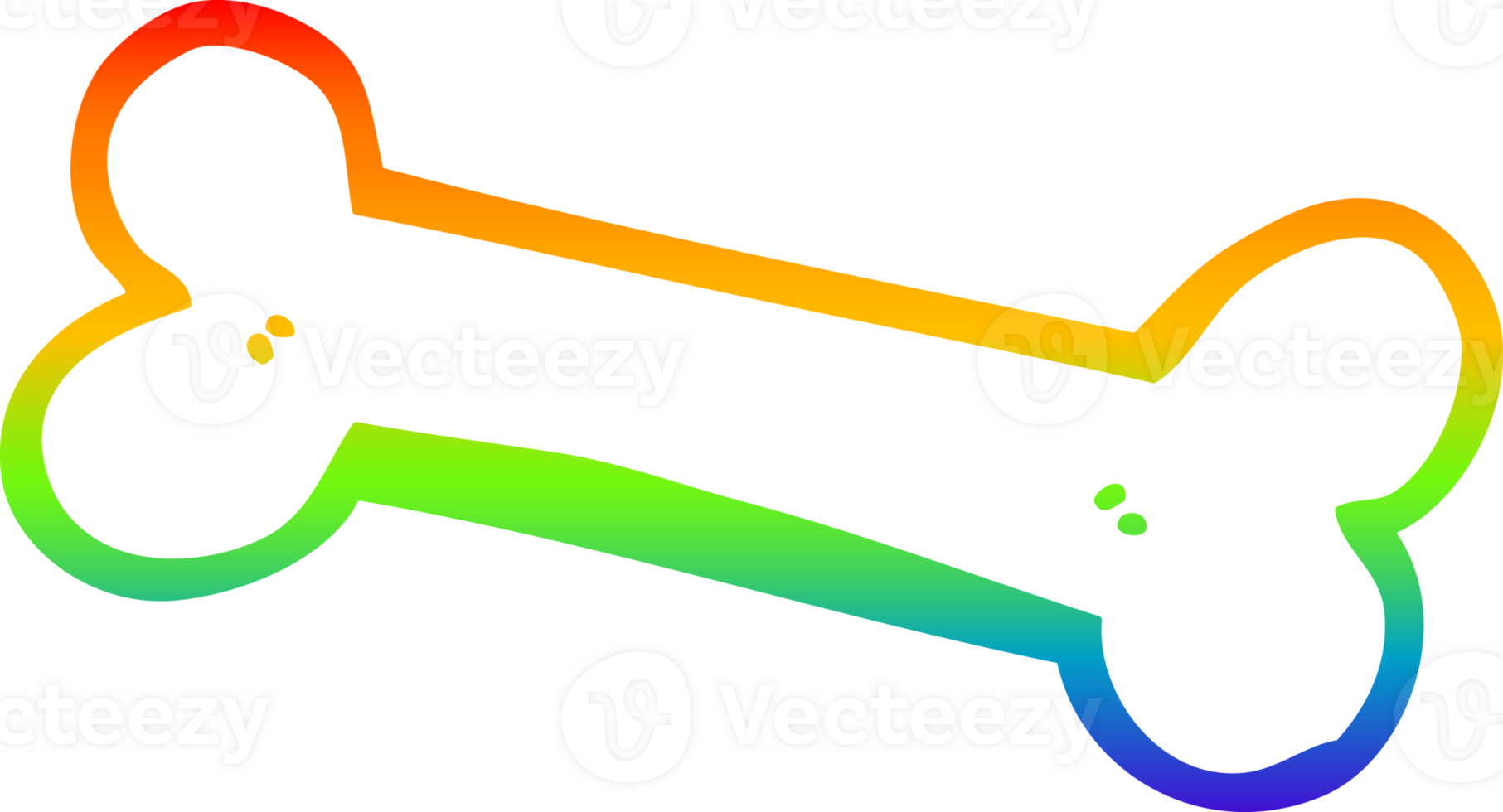 rainbow gradient line drawing of a cartoon bone png