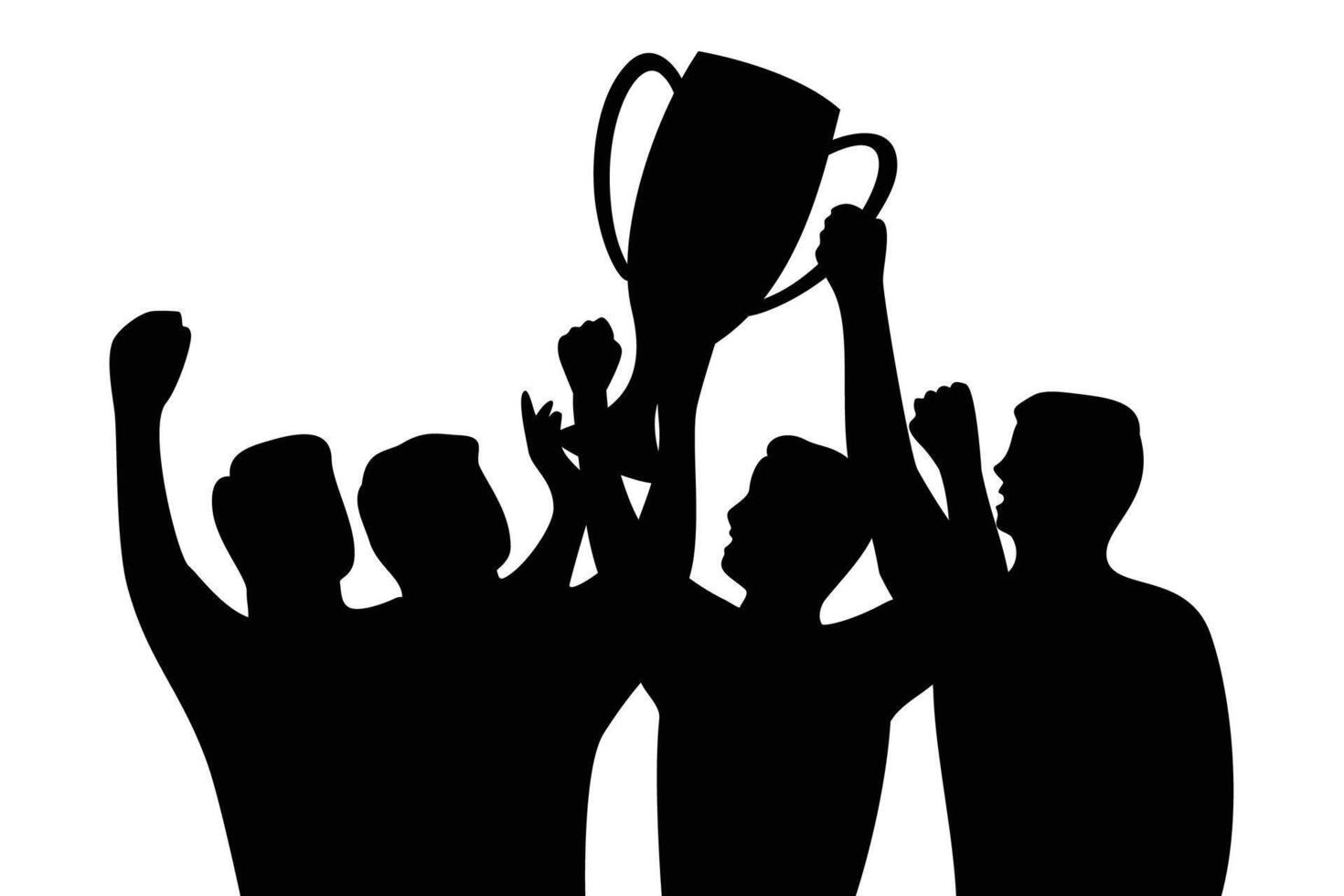 silhouettes of people holding a trophy. winner celebration. vector