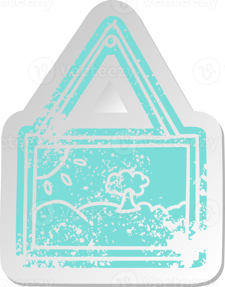 distressed old cartoon sticker of a picture in frame png