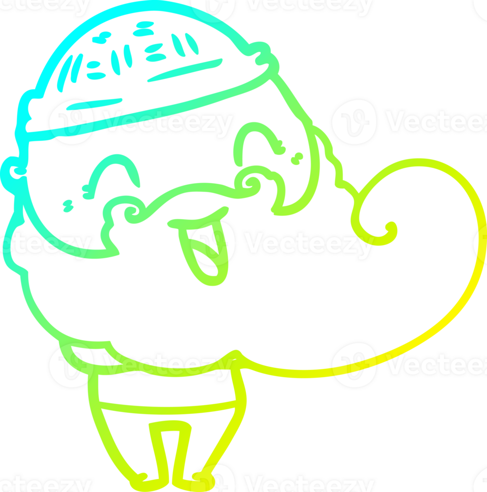 cold gradient line drawing of a happy man with beard and winter hat png