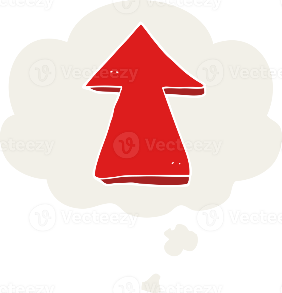 cartoon pointing arrow with thought bubble in retro style png