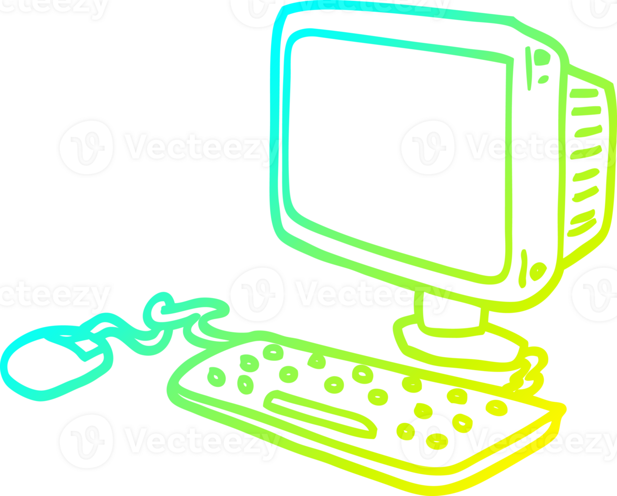 cold gradient line drawing of a cartoon office computer png