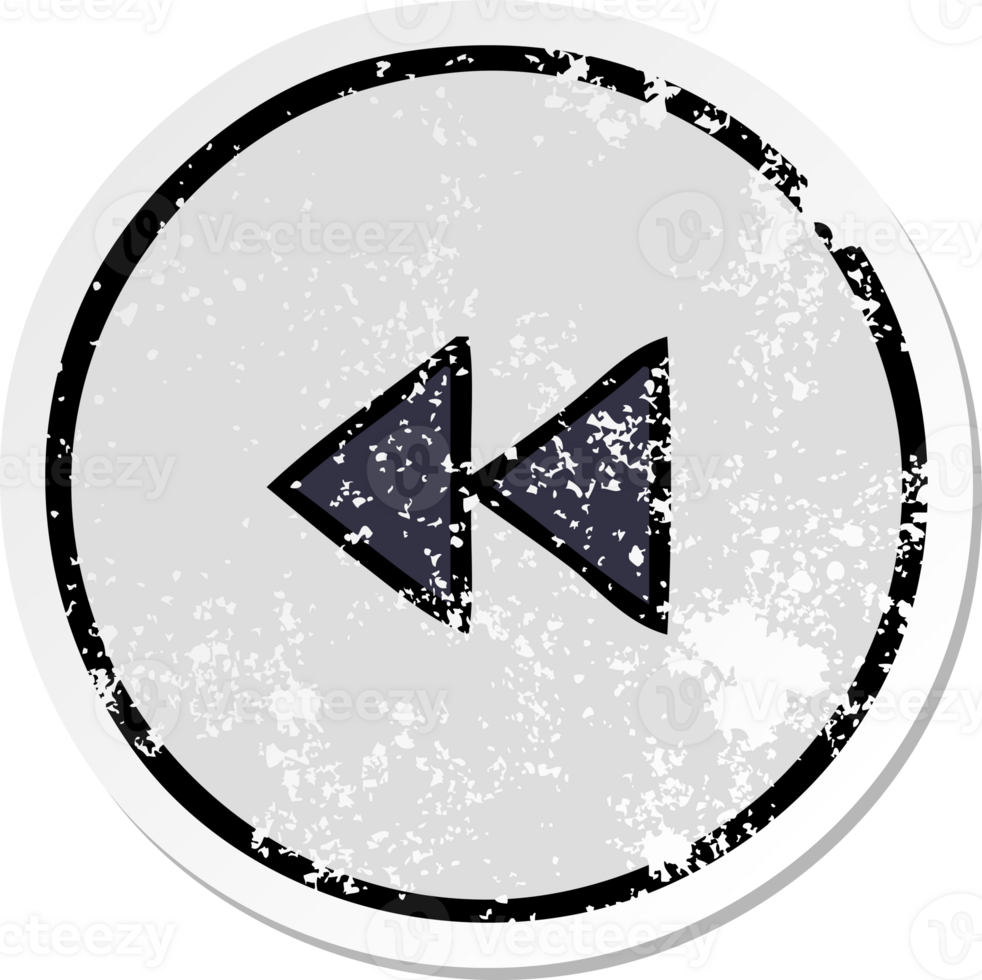 distressed sticker of a cute cartoon rewind button png
