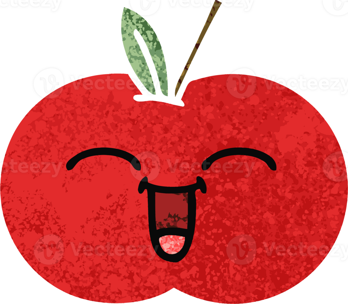 retro illustration style cartoon of a red apple png