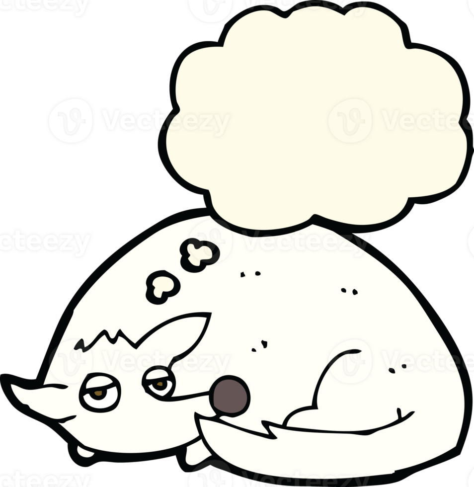 cartoon curled up dog with thought bubble png