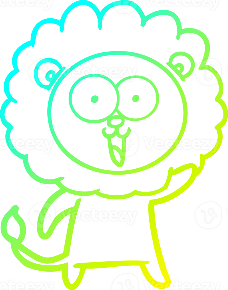 cold gradient line drawing of a happy cartoon lion png