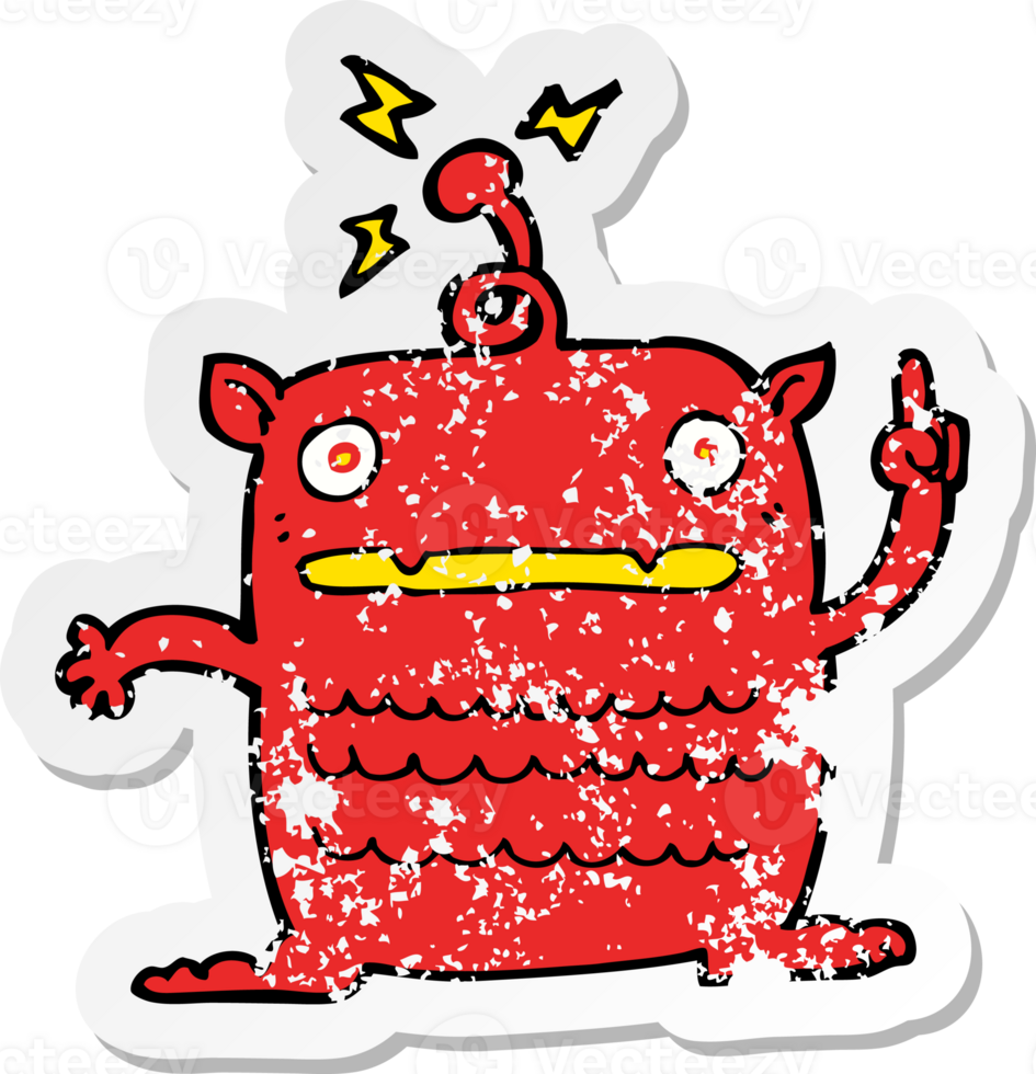 retro distressed sticker of a cartoon weird little alien png