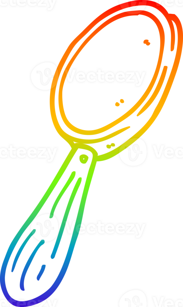 rainbow gradient line drawing of a cartoon magnifying glass png