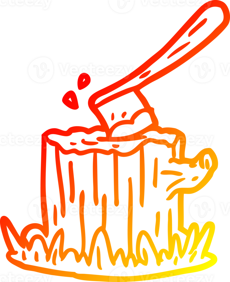 warm gradient line drawing of a axe stuck in tree stump png