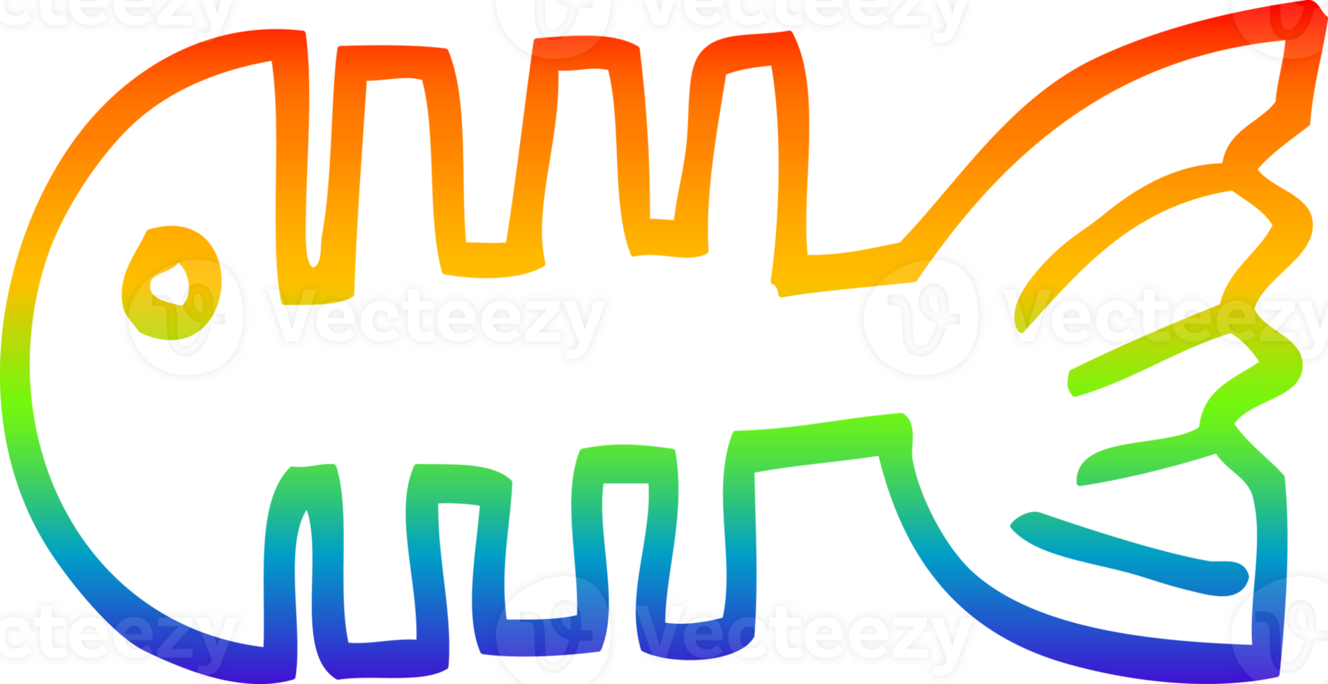 rainbow gradient line drawing of a cartoon fish bones png