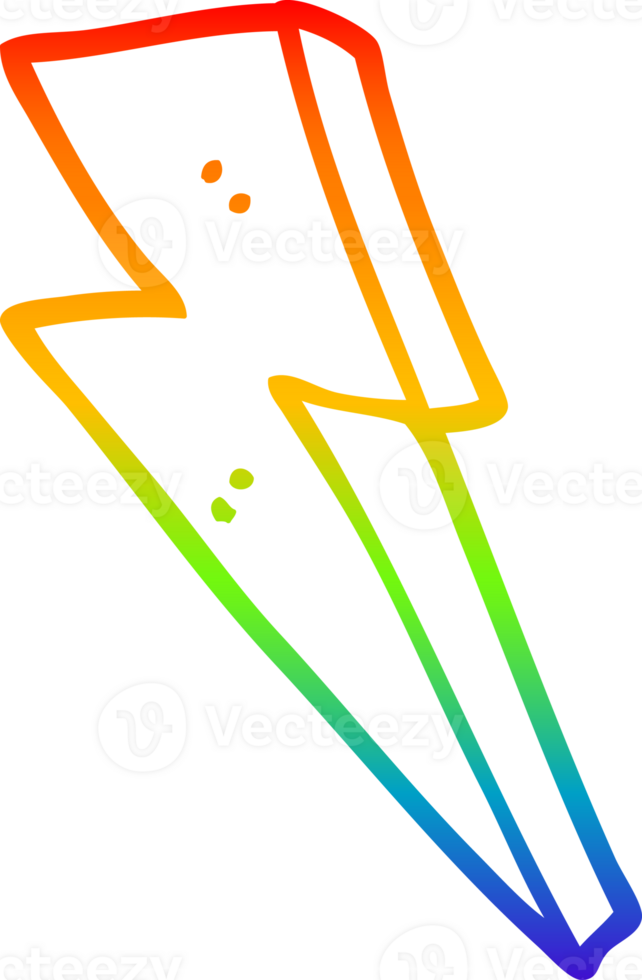 rainbow gradient line drawing of a cartoon lightning bolt png