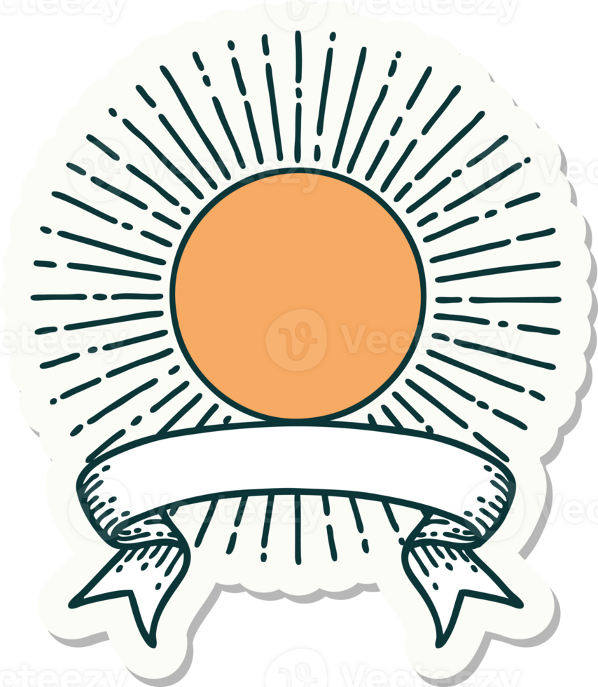 tattoo style sticker with banner of a sun png