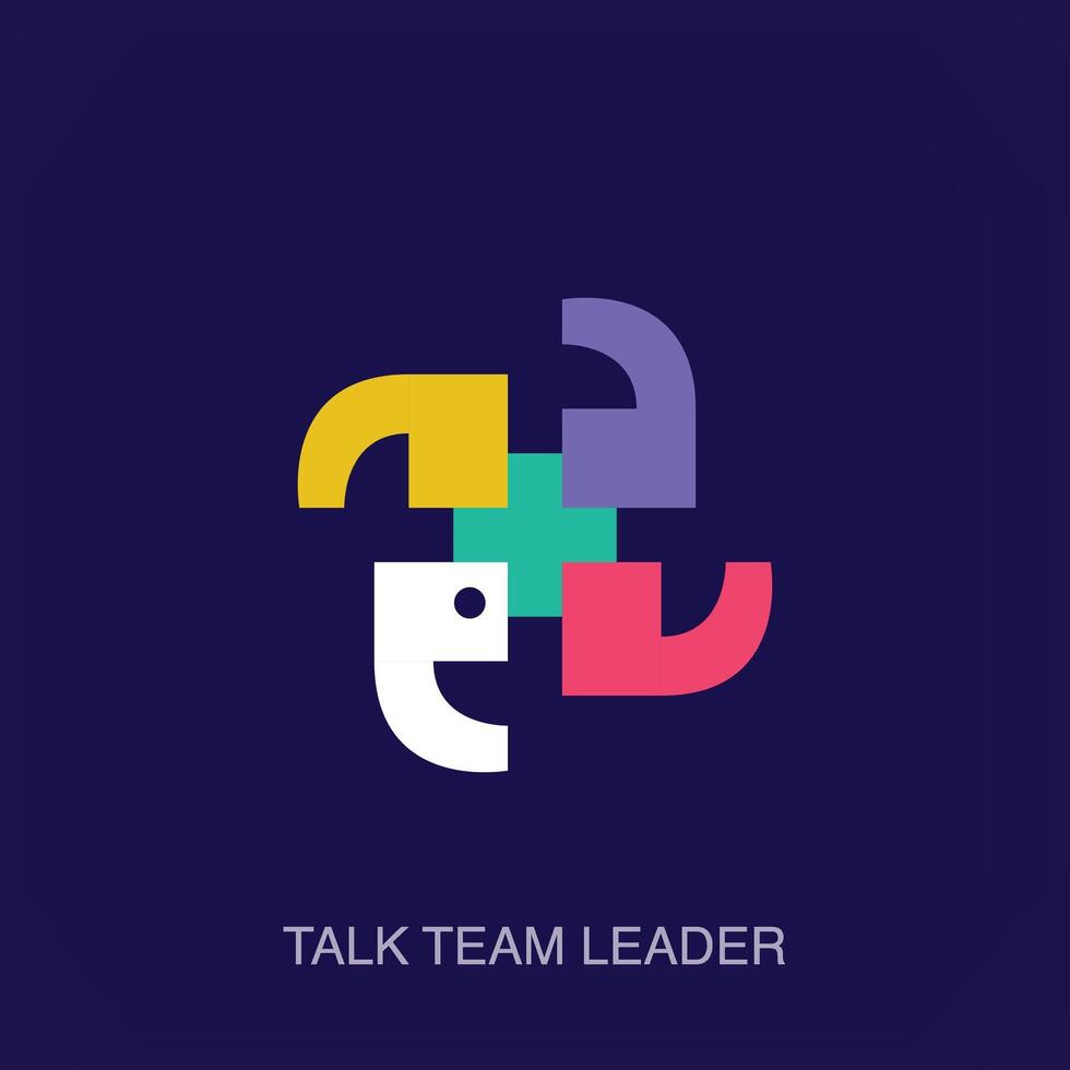 Talking team leader logo. Unique color transitions. Co-sharing group logo template. vector