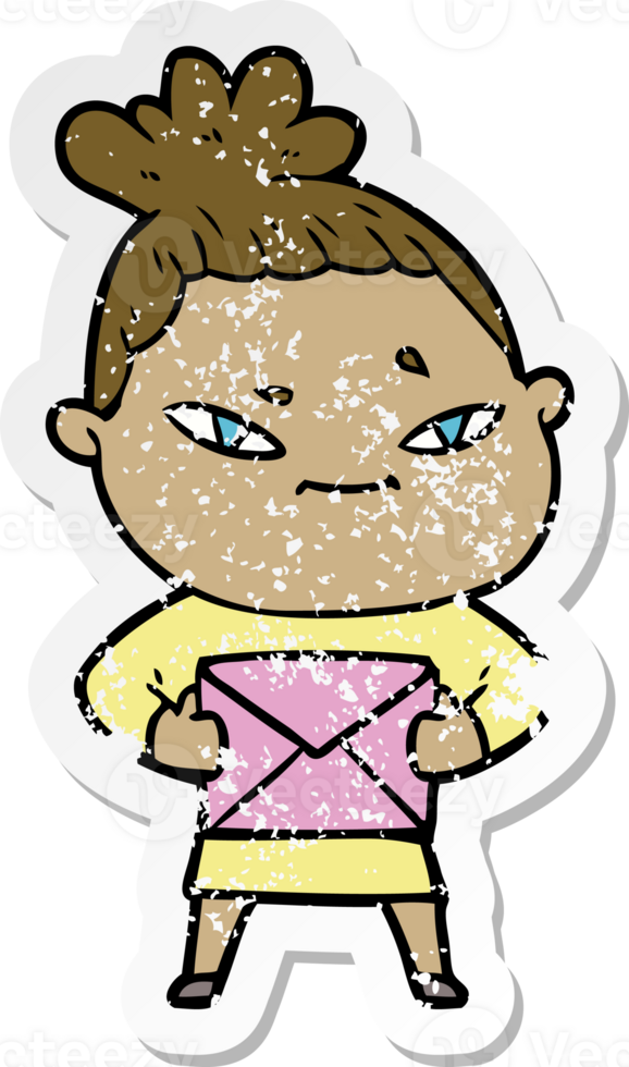 distressed sticker of a cartoon woman png