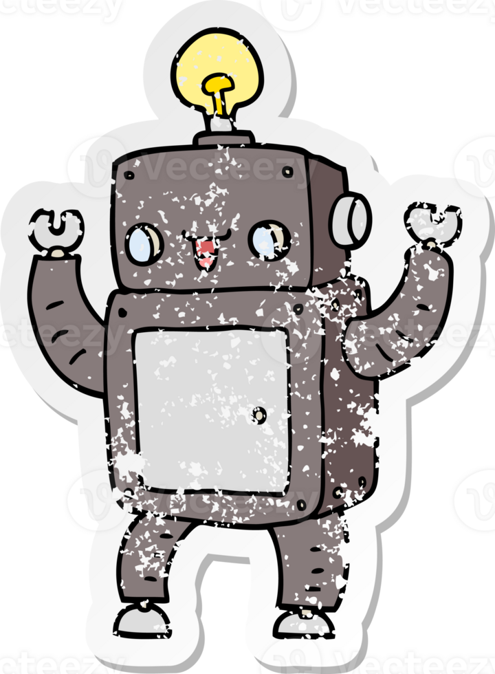 distressed sticker of a cartoon happy robot png