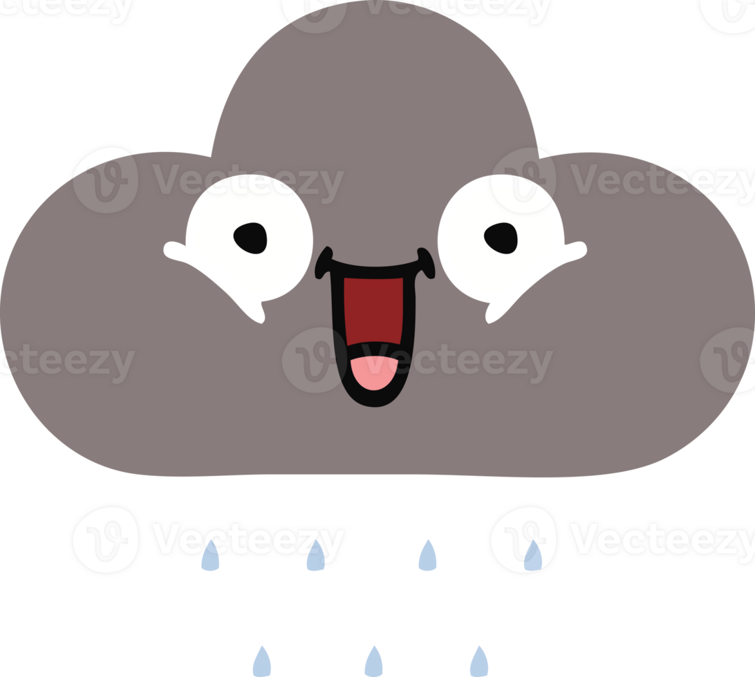 flat color retro cartoon of a storm rain cloud png