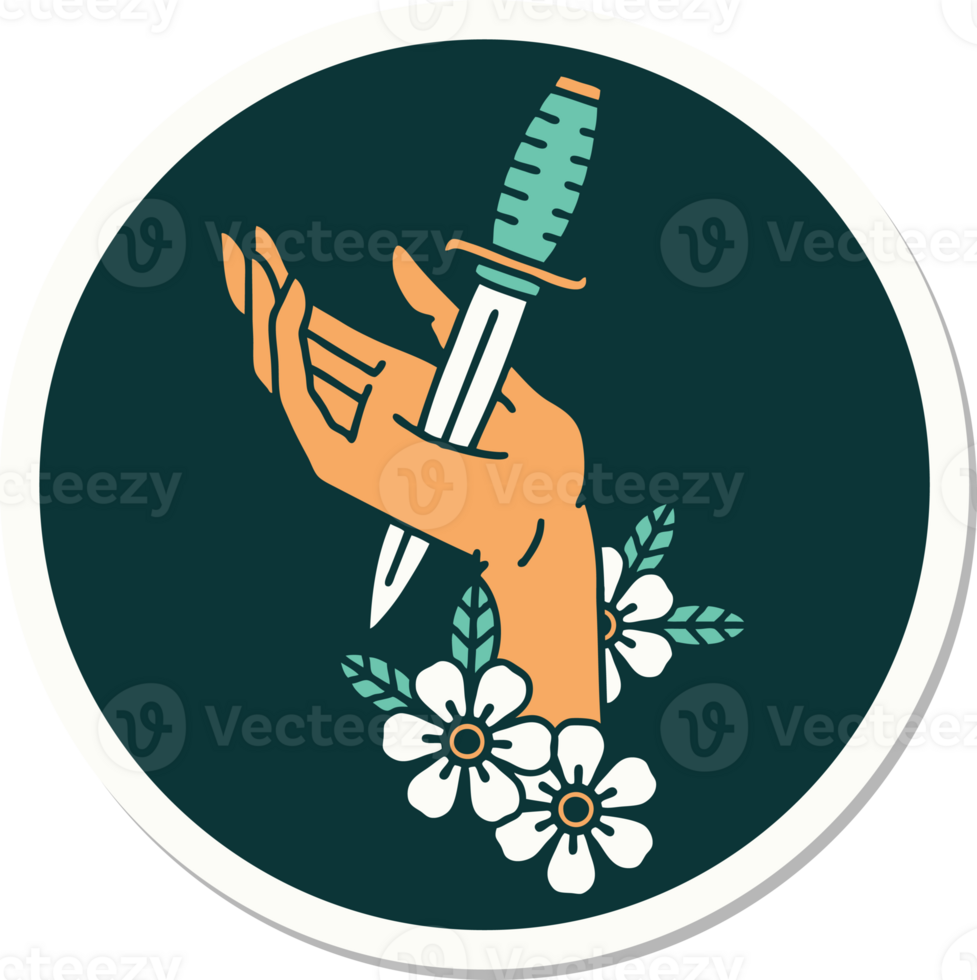 sticker of tattoo in traditional style of a dagger in the hand png