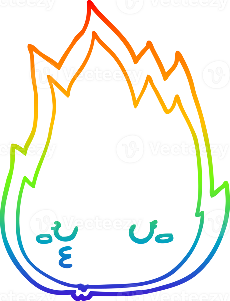 rainbow gradient line drawing of a cute cartoon fire png