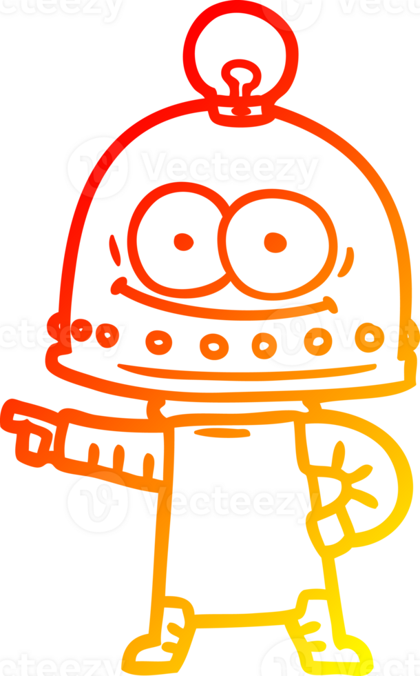 warm gradient line drawing of a happy carton robot with light bulb png
