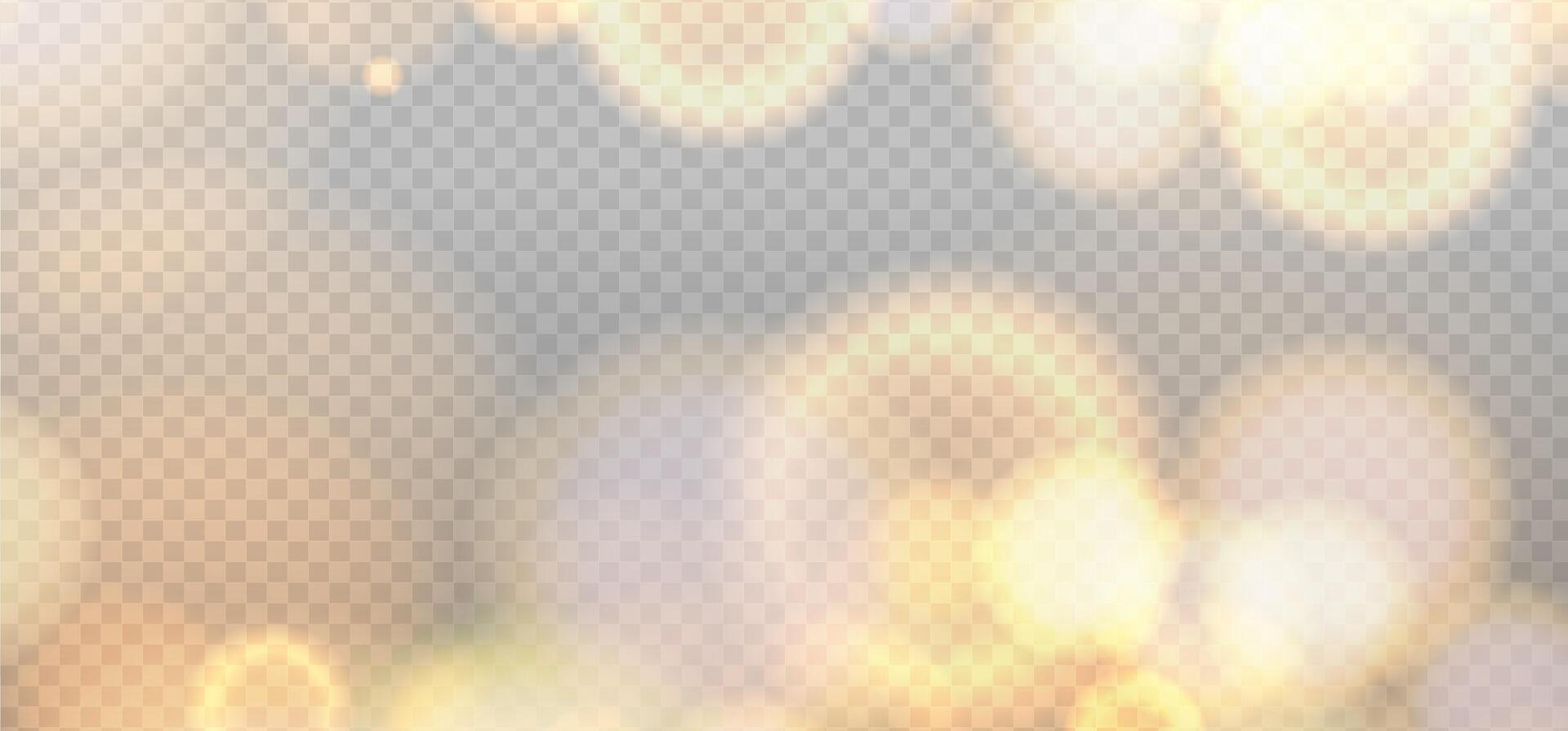 Golden blurred bokeh overlay template for holiday glowing. Happy holidays day shimmer backdrop. illustration on thiht background. vector