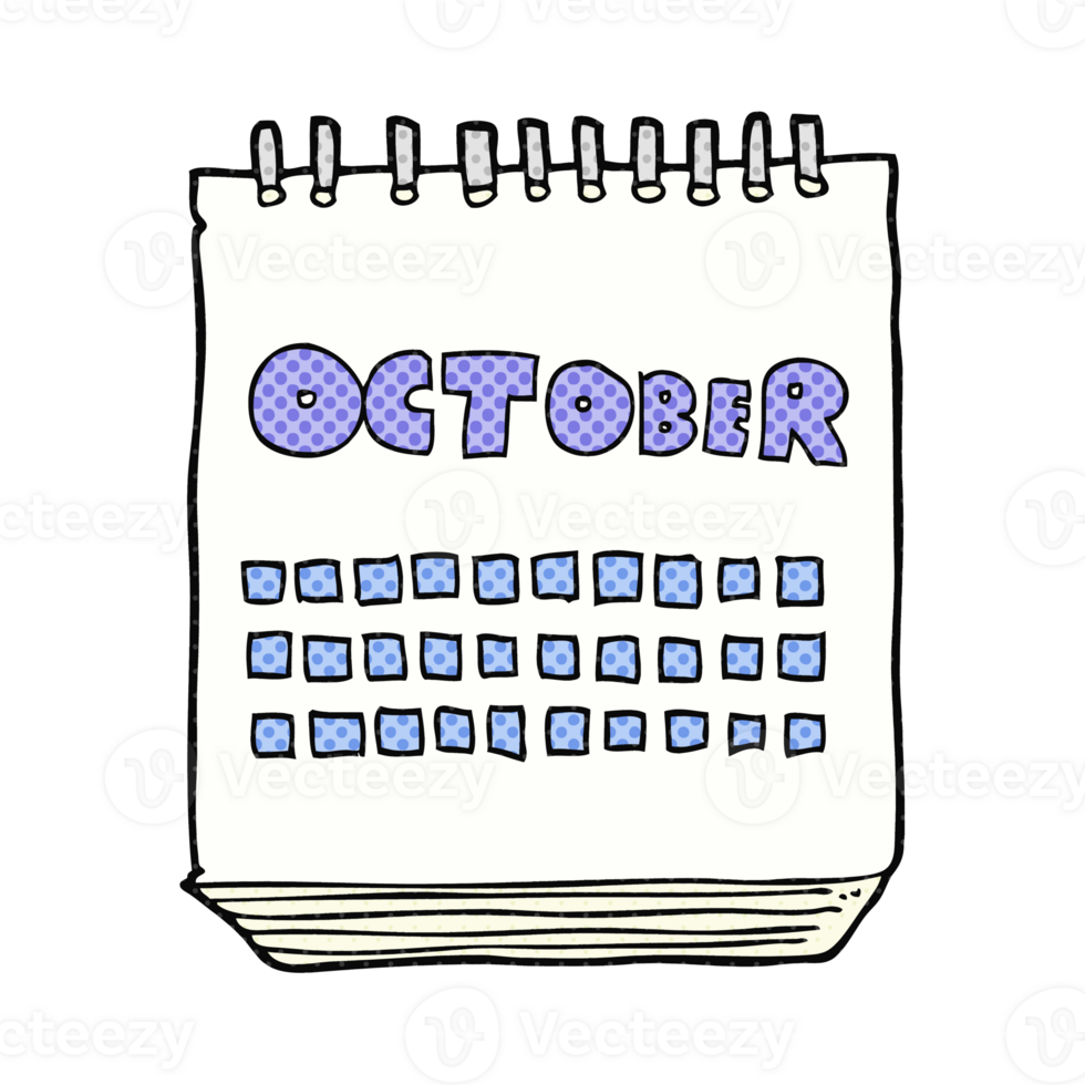 drawn cartoon calendar showing month of october 45078109 PNG
