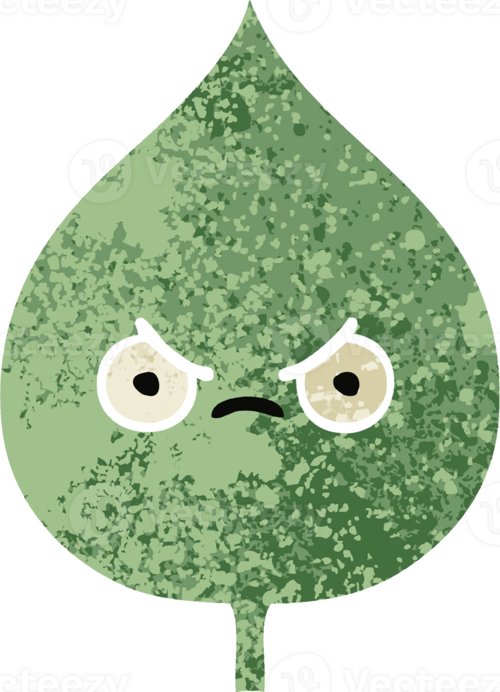 retro illustration style cartoon of a expressional leaf png