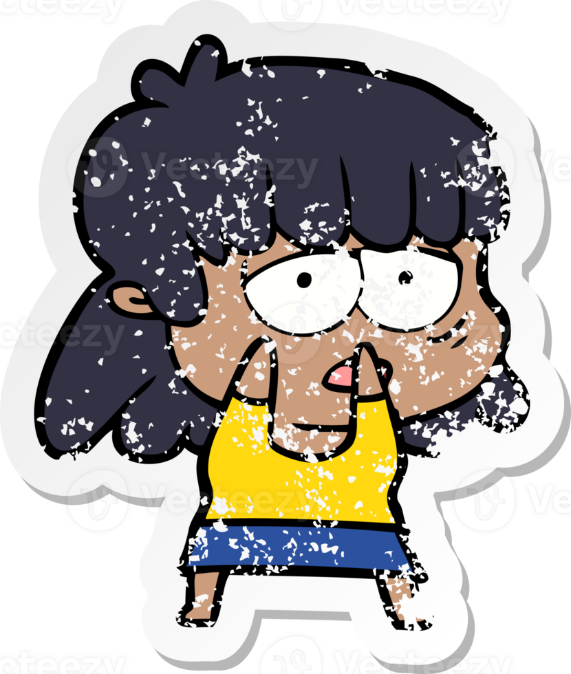distressed sticker of a cartoon tired woman png