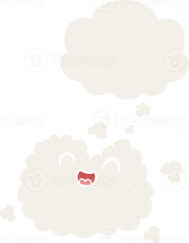 cartoon happy smoke cloud with thought bubble in retro style png