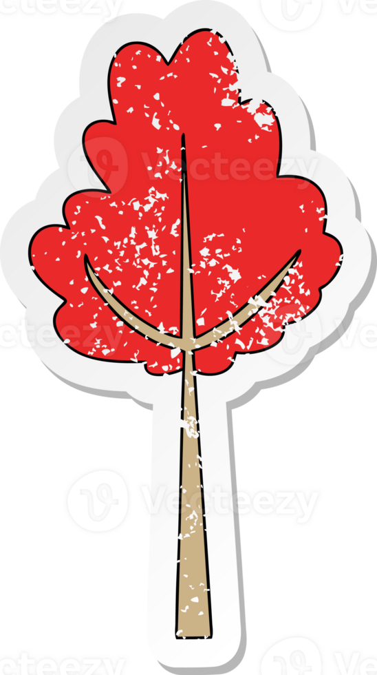 distressed sticker of a quirky hand drawn cartoon tree in fall png