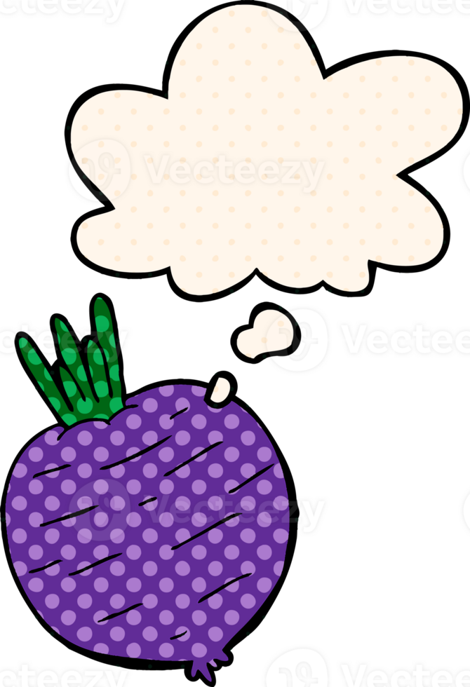 cartoon vegetable with thought bubble in comic book style png