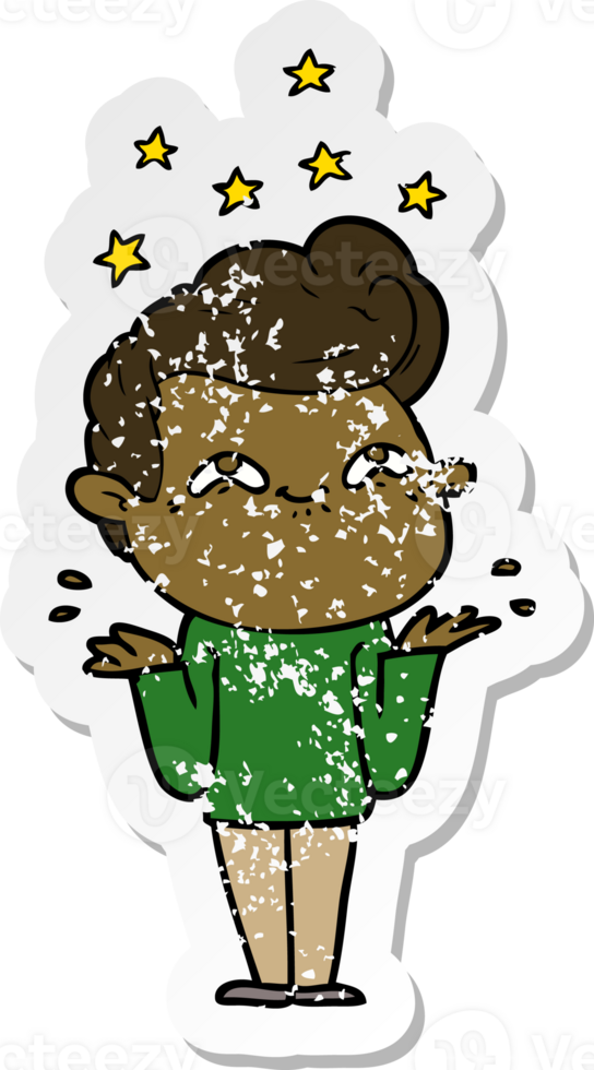 distressed sticker of a excited man cartoon png