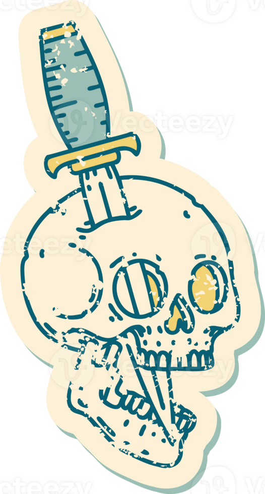 iconic distressed sticker tattoo style image of a skull png