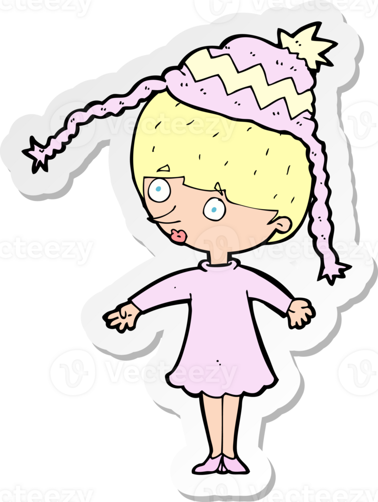 sticker of a cartoon woman wearing winter hat png